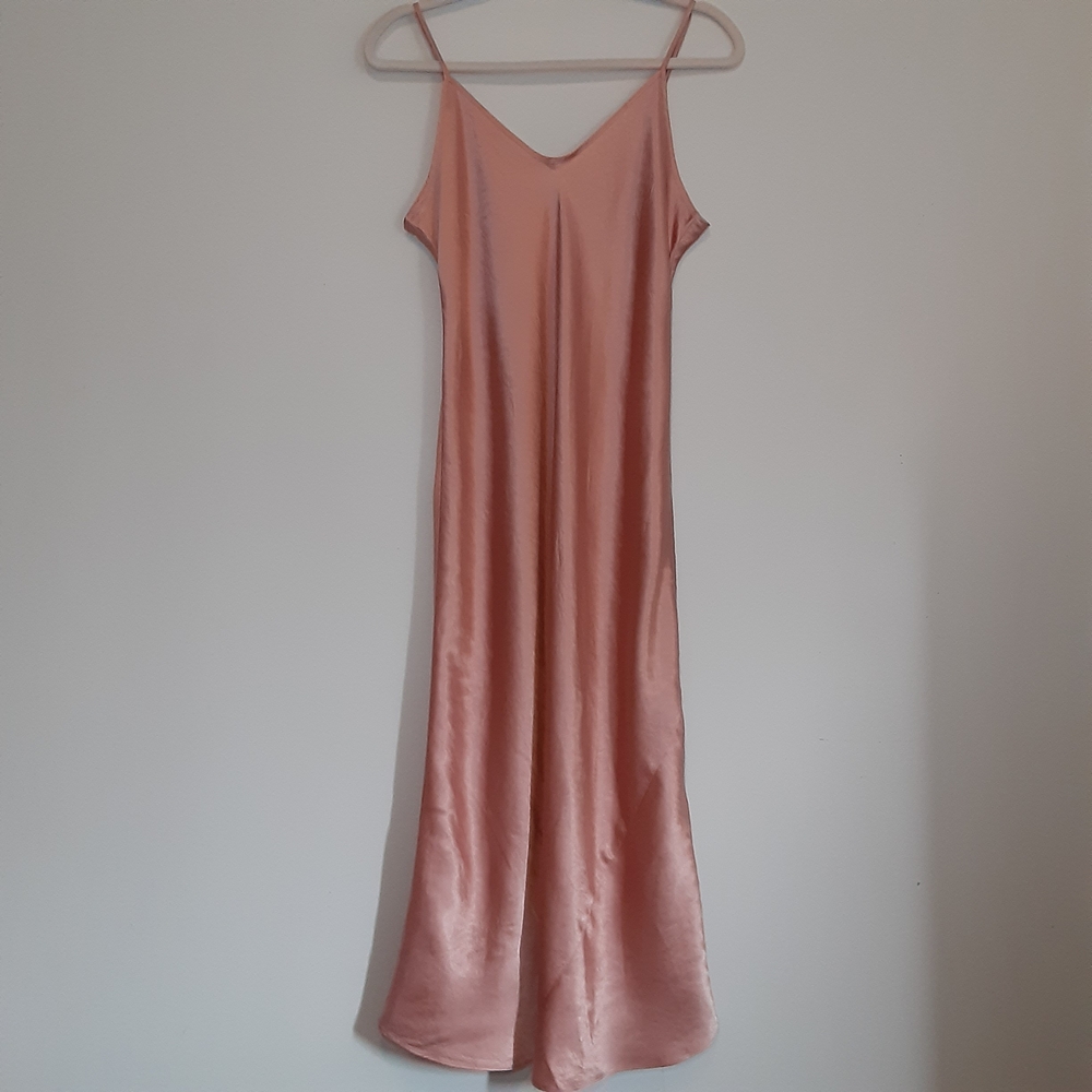 Satin Slip Maxi Dress in Blush Pink
